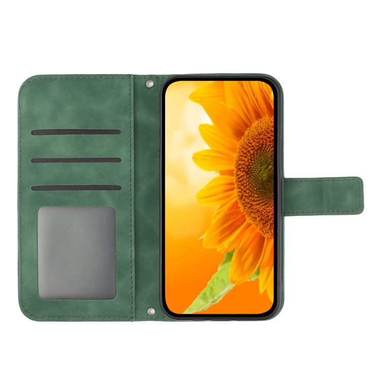 For Google Pixel 9 Skin Feel Sun Flower Embossed Flip Leather Phone Case with Lanyard(Green) - Google Cases by PMC TechLife | Online Shopping South Africa | PMC TechLife | Buy Now Pay Later Mobicred