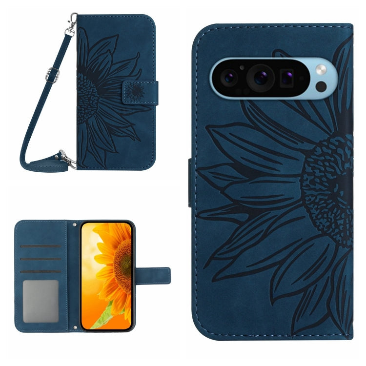 For Google Pixel 9 Skin Feel Sun Flower Embossed Flip Leather Phone Case with Lanyard(Inky Blue) - Google Cases by PMC Jewellery | Online Shopping South Africa | PMC Jewellery | Buy Now Pay Later Mobicred