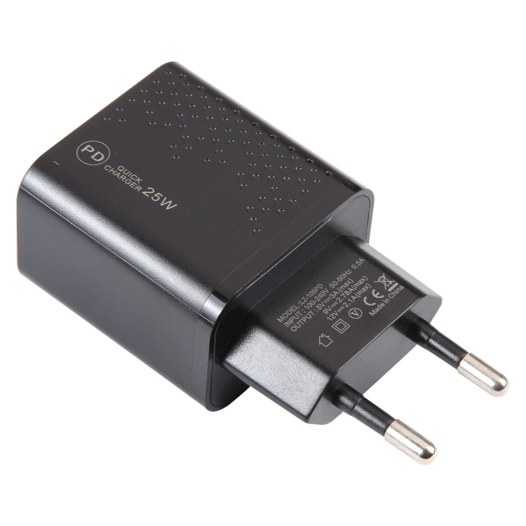 LZ-105PD 25W USB-C / Type-C Ports Dot Pattern Travel Charger, EU Plug(Black) - USB Charger by PMC Jewellery | Online Shopping South Africa | PMC Jewellery | Buy Now Pay Later Mobicred