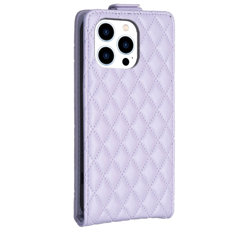 For iPhone 16 Pro Diamond Lattice Vertical Flip Leather Phone Case(Purple) - iPhone 16 Pro Cases by PMC Jewellery | Online Shopping South Africa | PMC Jewellery | Buy Now Pay Later Mobicred