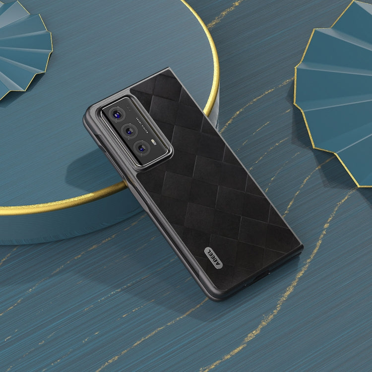 For Honor Magic V2 ABEEL Weave Plaid PU Phone Case(Black) - Honor Cases by PMC TechLife | Online Shopping South Africa | PMC TechLife | Buy Now Pay Later Mobicred
