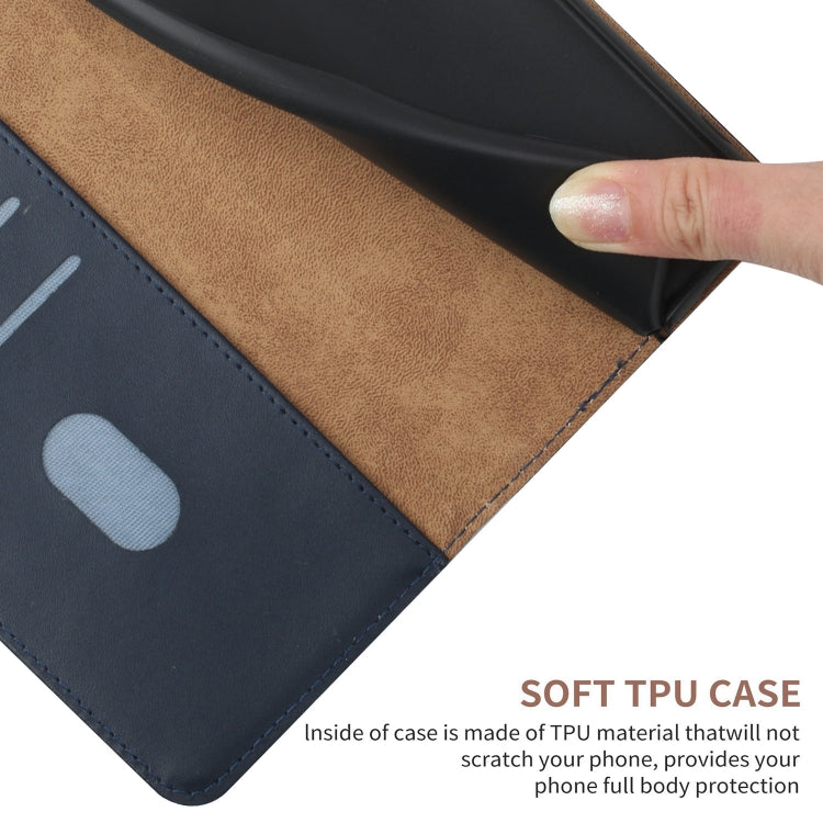 For Google Pixel 8 HT02 Genuine Leather Fingerprint-proof Flip Phone Case(Blue) - Google Cases by PMC TechLife | Online Shopping South Africa | PMC TechLife | Buy Now Pay Later Mobicred