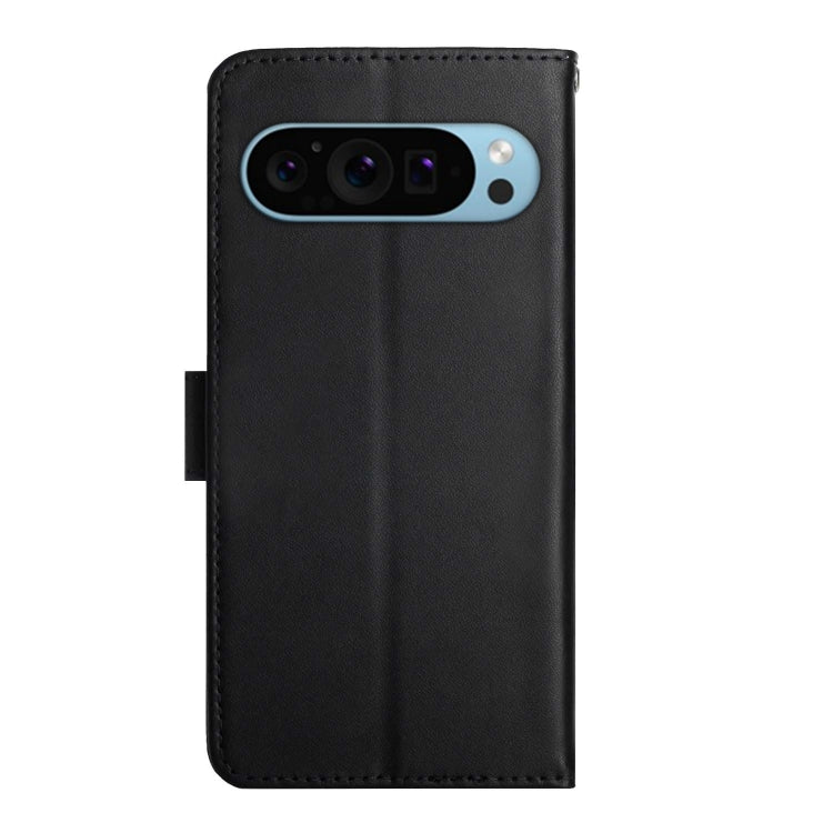 For Google Pixel 9 Pro HT02 Genuine Leather Fingerprint-proof Flip Phone Case(Black) - Google Cases by PMC TechLife | Online Shopping South Africa | PMC TechLife | Buy Now Pay Later Mobicred