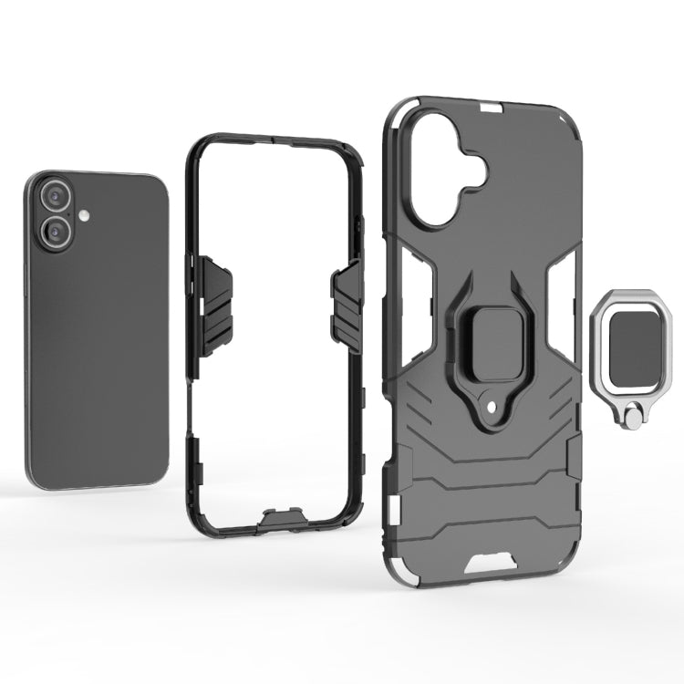 For iPhone 16 Plus Shockproof PC + TPU Holder Phone Case(Black) - iPhone 16 Plus Cases by PMC Jewellery | Online Shopping South Africa | PMC Jewellery | Buy Now Pay Later Mobicred