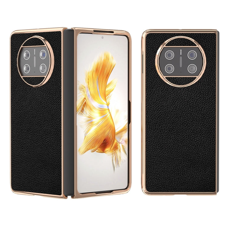 For Huawei Mate X3 Genuine Leather Mino Series Nano Plating Phone Case(Black) - Huawei Cases by PMC TechLife | Online Shopping South Africa | PMC TechLife | Buy Now Pay Later Mobicred
