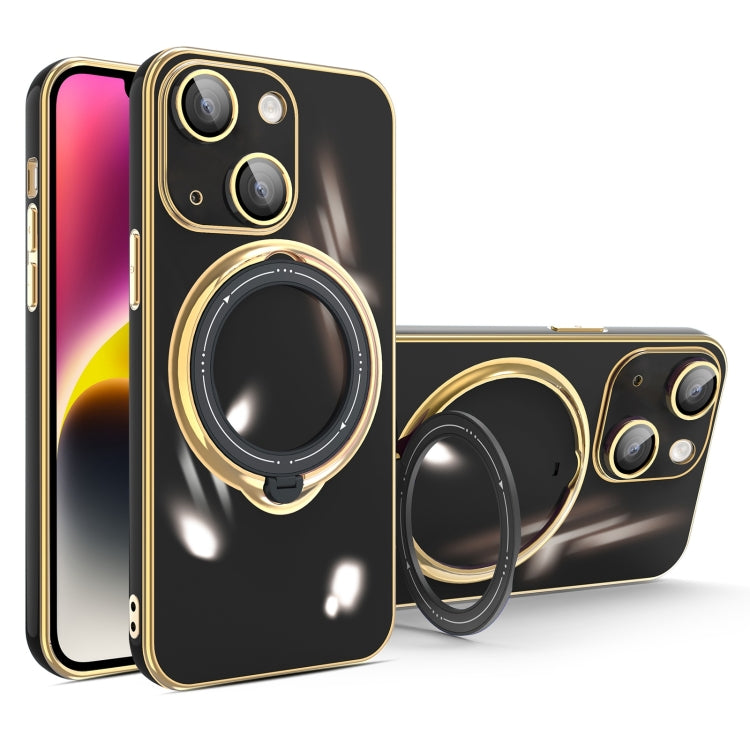For iPhone 14 Multifunction Electroplating MagSafe Holder Phone Case(Black) - iPhone 14 Cases by PMC TechLife | Online Shopping South Africa | PMC TechLife