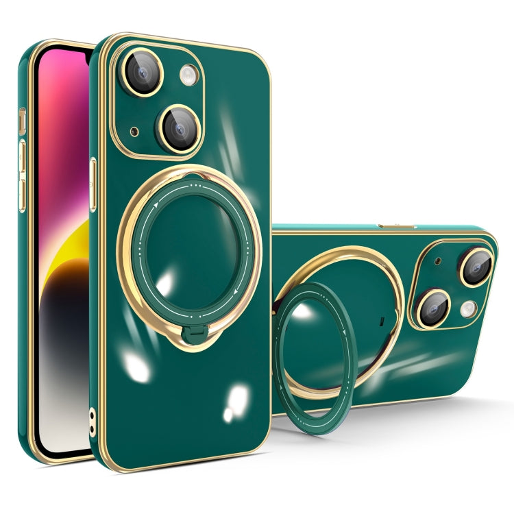 For iPhone 14 Multifunction Electroplating MagSafe Holder Phone Case(Dark Green) - iPhone 14 Cases by PMC TechLife | Online Shopping South Africa | PMC TechLife