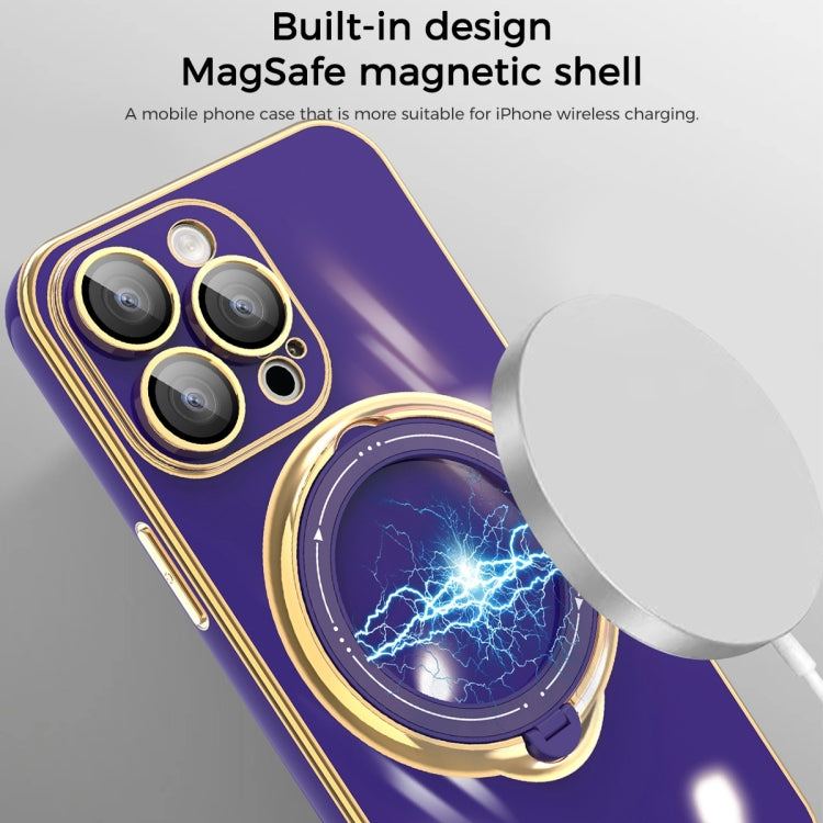 For iPhone 15 Pro Max Multifunction Electroplating MagSafe Holder Phone Case(Dark Purple) - iPhone 15 Pro Max Cases by PMC Jewellery | Online Shopping South Africa | PMC Jewellery