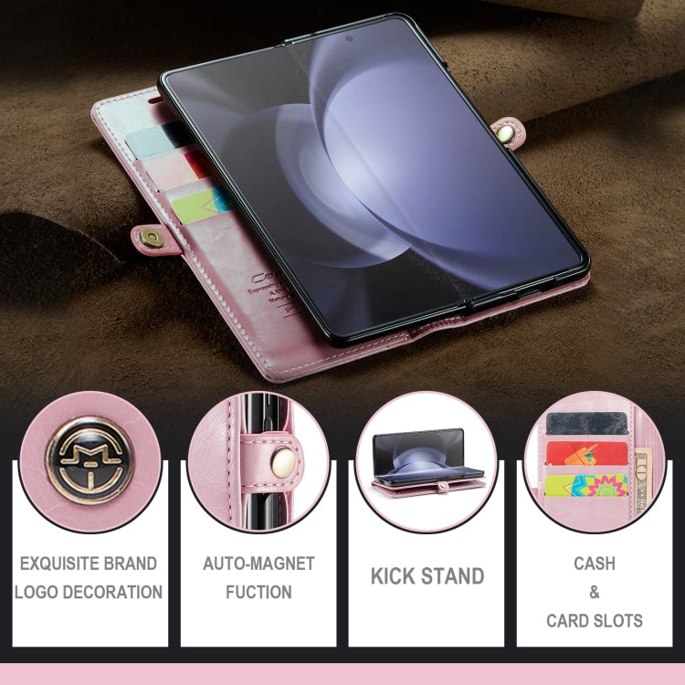 For Samsung Galaxy Z Fold5 CaseMe-003 PU + PC Business Style Crazy Horse Texture Leather Phone Case(Pink) - Galaxy Z Fold5 Cases by CaseMe | Online Shopping South Africa | PMC Jewellery | Buy Now Pay Later Mobicred