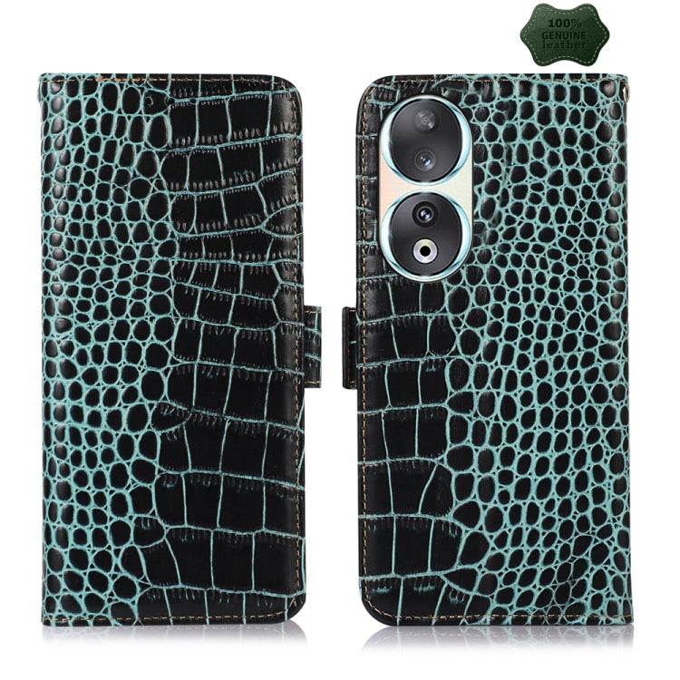 For Honor 90 Crocodile Top Layer Cowhide Leather Phone Case(Green) - Honor Cases by PMC TechLife | Online Shopping South Africa | PMC TechLife | Buy Now Pay Later Mobicred