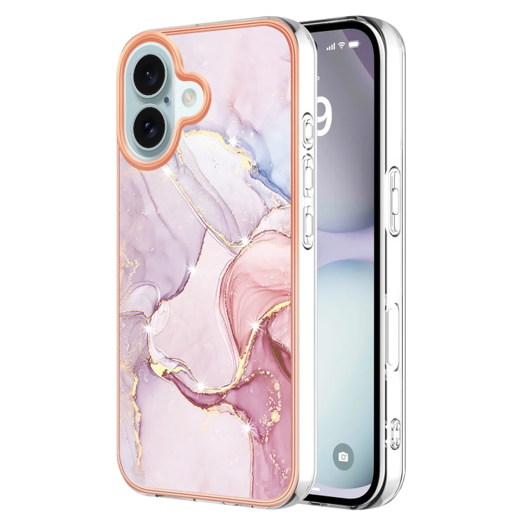 Electroplating Marble Pattern Dual-side IMD TPU Shockproof Phone Case For iPhone 16 Plus(Rose Gold 005) - iPhone 16 Plus Cases by PMC Jewellery | Online Shopping South Africa | PMC Jewellery | Buy Now Pay Later Mobicred