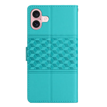 For iPhone 16 Diamond Embossed Skin Feel Leather Phone Case(Blue) - iPhone 16 Cases by PMC Jewellery | Online Shopping South Africa | PMC Jewellery | Buy Now Pay Later Mobicred