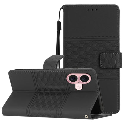 For iPhone 16 Diamond Embossed Skin Feel Leather Phone Case(Black) - iPhone 16 Cases by PMC Jewellery | Online Shopping South Africa | PMC Jewellery | Buy Now Pay Later Mobicred