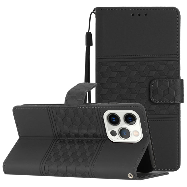 For iPhone 16 Pro Diamond Embossed Skin Feel Leather Phone Case(Black) - iPhone 16 Pro Cases by PMC Jewellery | Online Shopping South Africa | PMC Jewellery | Buy Now Pay Later Mobicred