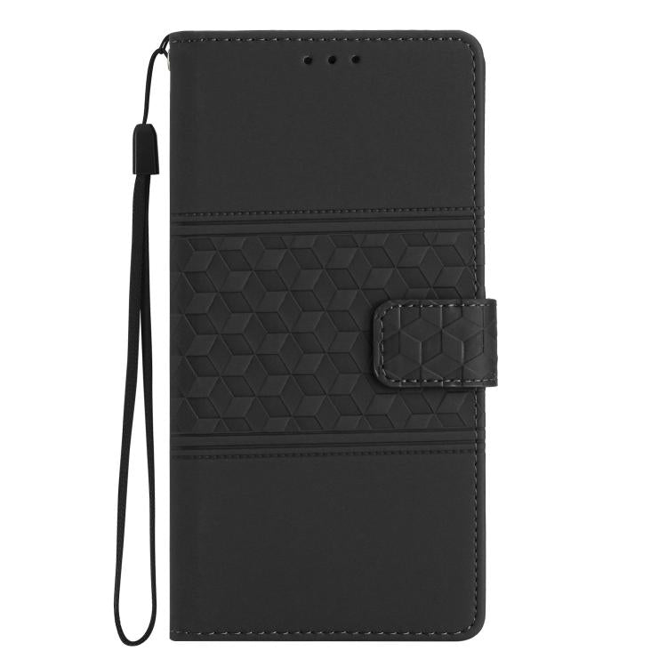 For iPhone 16e Diamond Embossed Skin Feel Leather Phone Case(Black) - iPhone 16e Cases by PMC TechLife | Online Shopping South Africa | PMC TechLife | Buy Now Pay Later Mobicred
