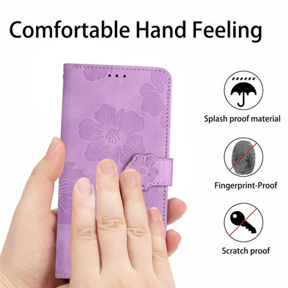 For iPhone 16 Flower Embossing Pattern Leather Phone Case(Purple) - iPhone 16 Cases by PMC Jewellery | Online Shopping South Africa | PMC Jewellery | Buy Now Pay Later Mobicred