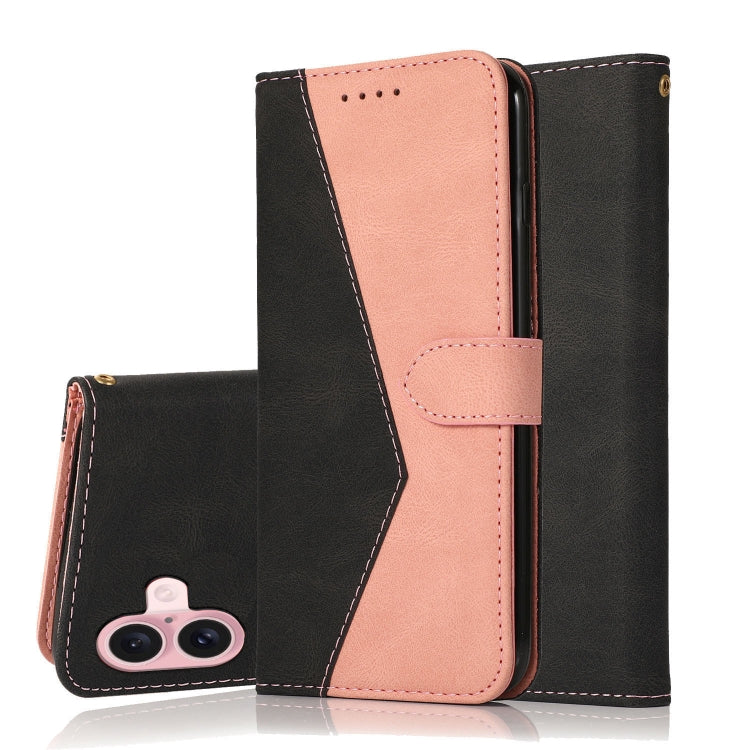For iPhone 16 Dual-color Stitching Leather Phone Case(Black Rose Gold) - iPhone 16 Cases by PMC TechLife | Online Shopping South Africa | PMC TechLife | Buy Now Pay Later Mobicred