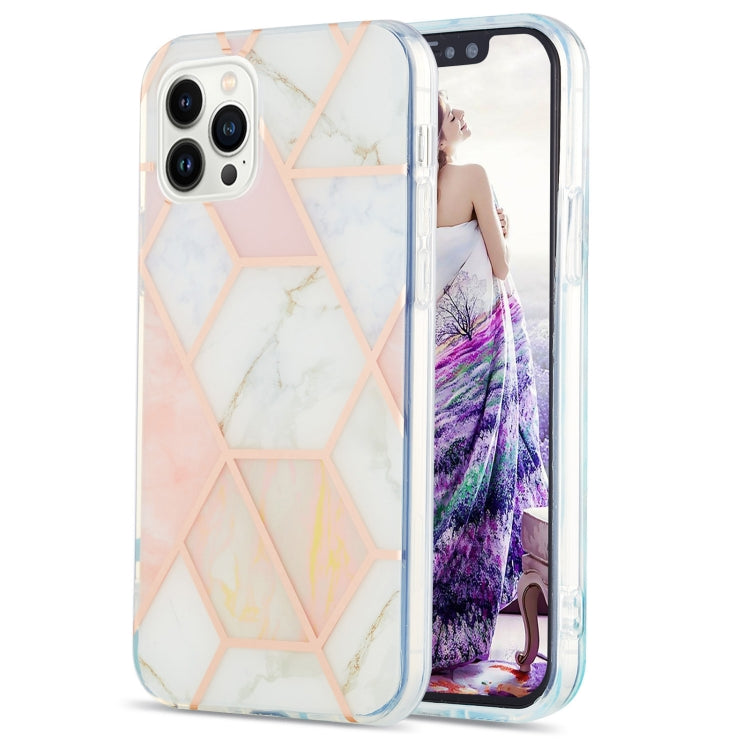 For iPhone 16 Pro Max Electroplating Splicing Marble Flower Pattern Dual-side IMD TPU Shockproof Phone Case(Pink White) - free shipping - PMC TechLife - Order now!