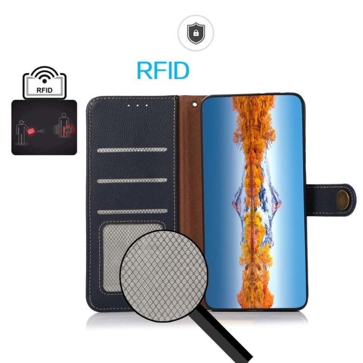 For OnePlus 12R KHAZNEH Custer Genuine Leather RFID Phone Case(Blue) - OnePlus Cases by PMC TechLife | Online Shopping South Africa | PMC TechLife | Buy Now Pay Later Mobicred