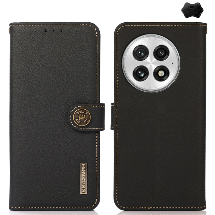 For OnePlus 13 KHAZNEH Custer Genuine Leather RFID Phone Case(Black) - OnePlus Cases by PMC TechLife | Online Shopping South Africa | PMC TechLife | Buy Now Pay Later Mobicred