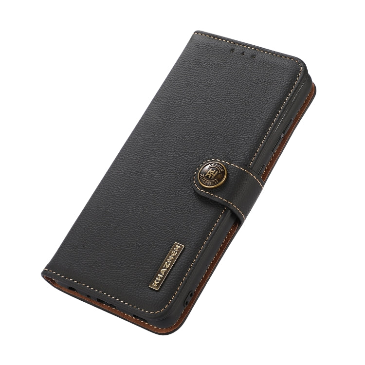 For Motorola Moto G85 KHAZNEH Custer Genuine Leather RFID Phone Case(Black) - Motorola Cases by PMC TechLife | Online Shopping South Africa | PMC TechLife | Buy Now Pay Later Mobicred