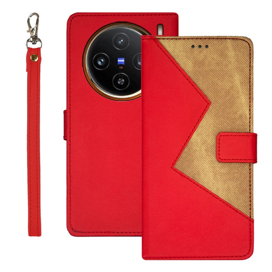 For vivo X100 idewei Two-color Splicing Leather Phone Case(Red) - X100 Cases by idewei | Online Shopping South Africa | PMC Jewellery | Buy Now Pay Later Mobicred