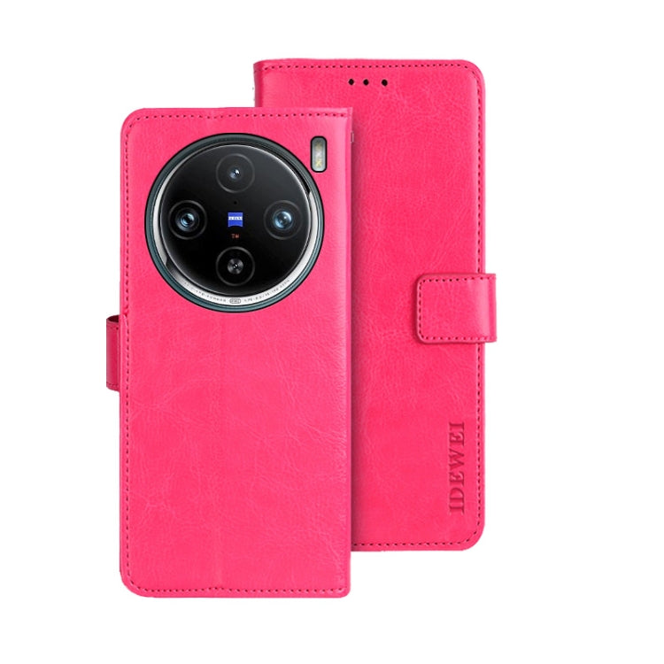 For vivo X100 Pro idewei Crazy Horse Texture Leather Phone Case(Rose Red) - X100 Pro Cases by idewei | Online Shopping South Africa | PMC Jewellery | Buy Now Pay Later Mobicred