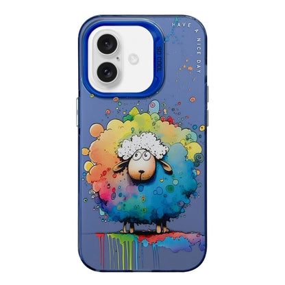 For iPhone 16 Animal Pattern Oil Painting Series PC + TPU Phone Case(Sheep) - iPhone 16 Cases by PMC Jewellery | Online Shopping South Africa | PMC Jewellery | Buy Now Pay Later Mobicred