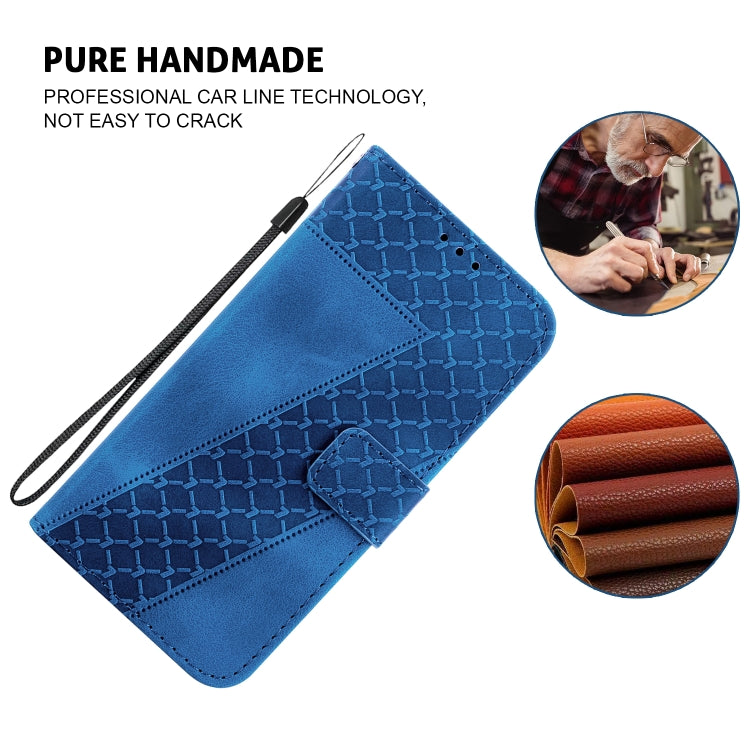 For iPhone 16 Seven-shaped Embossed Leather Phone Case(Blue) - iPhone 16 Cases by PMC TechLife | Online Shopping South Africa | PMC TechLife | Buy Now Pay Later Mobicred