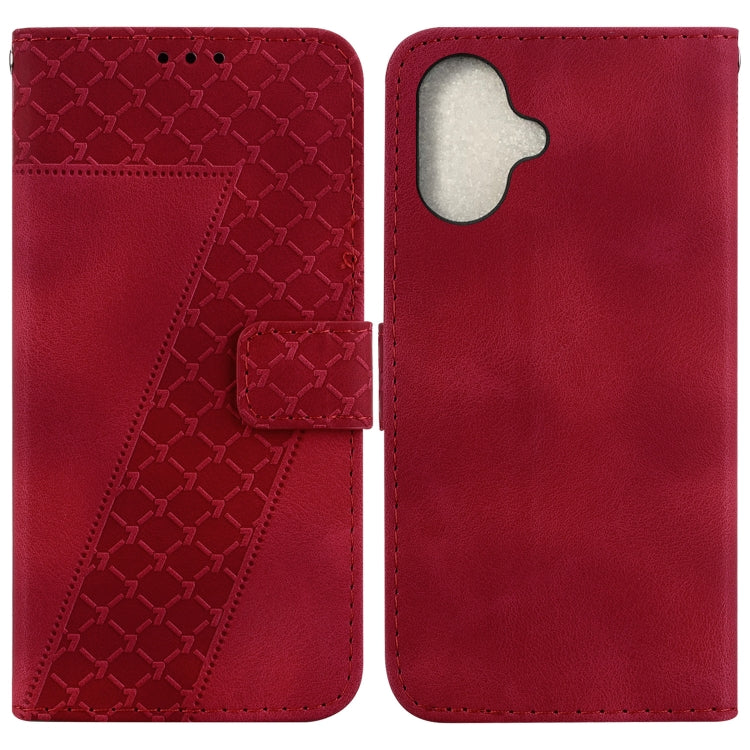 For iPhone 16 Seven-shaped Embossed Leather Phone Case(Red) - iPhone 16 Cases by PMC Jewellery | Online Shopping South Africa | PMC Jewellery | Buy Now Pay Later Mobicred