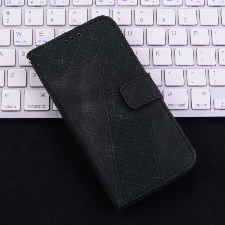 For iPhone 16 Seven-shaped Embossed Leather Phone Case(Black) - iPhone 16 Cases by PMC Jewellery | Online Shopping South Africa | PMC Jewellery | Buy Now Pay Later Mobicred