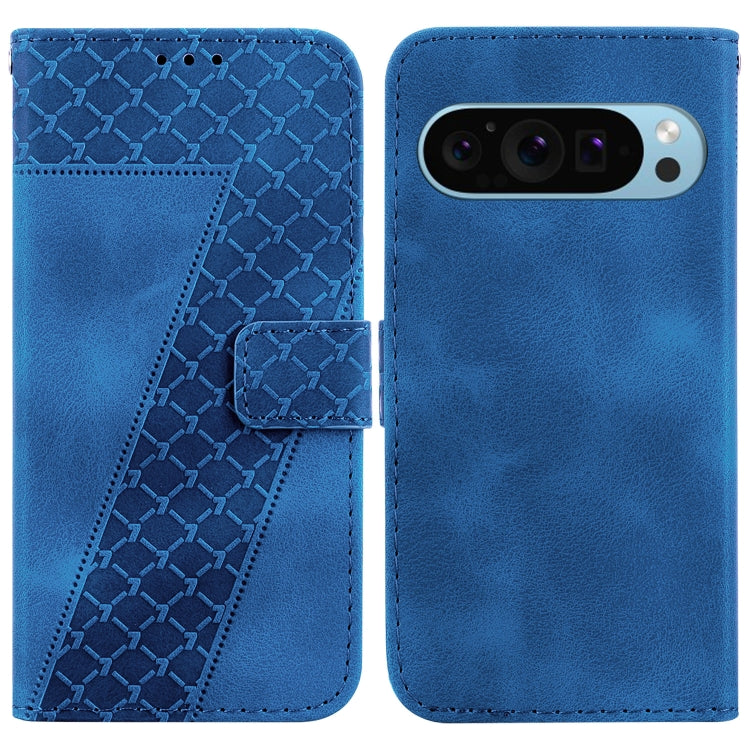 For Google Pixel 9 7-shaped Embossed Leather Phone Case(Blue) - Google Cases by PMC Jewellery | Online Shopping South Africa | PMC Jewellery | Buy Now Pay Later Mobicred