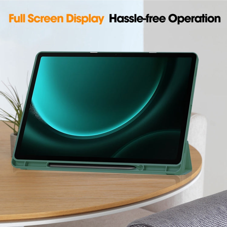 For Samsung Galaxy Tab S9 FE+ 3-Fold Pure Color TPU Smart Leather Tablet Case with Pen Slot(Dark Green) - Galaxy Tab S9 FE+ by PMC Jewellery | Online Shopping South Africa | PMC Jewellery