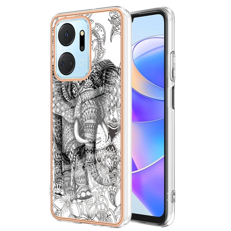 For Honor X7a Electroplating Marble Dual-side IMD Phone Case(Totem Elephant) - Honor Cases by PMC Jewellery | Online Shopping South Africa | PMC Jewellery | Buy Now Pay Later Mobicred