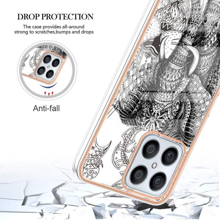For Honor X8 4G Electroplating Marble Dual-side IMD Phone Case(Totem Elephant) - Honor Cases by PMC TechLife | Online Shopping South Africa | PMC TechLife | Buy Now Pay Later Mobicred