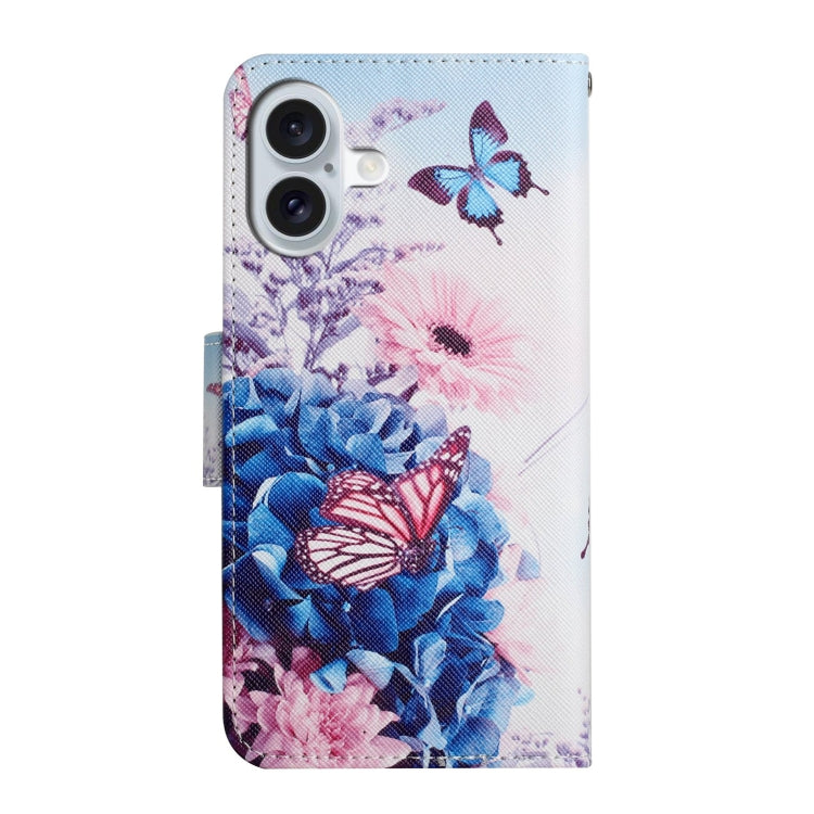 For iPhone 16 3D Colored Drawing Flip Leather Phone Case(Purple butterfly) - iPhone 16 Cases by PMC Jewellery | Online Shopping South Africa | PMC Jewellery | Buy Now Pay Later Mobicred