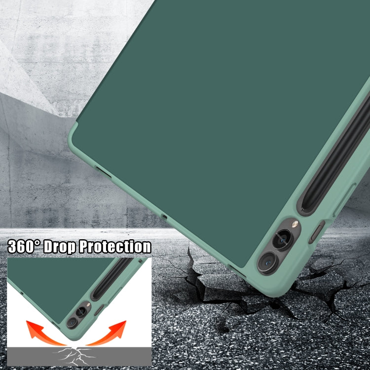 For Samsung Galaxy Tab S9 Cloth Texture Multi-folding Horizontal Flip Leather Tablet Case(Dark Green) - Galaxy Tab S9 Cases by PMC Jewellery | Online Shopping South Africa | PMC Jewellery | Buy Now Pay Later Mobicred