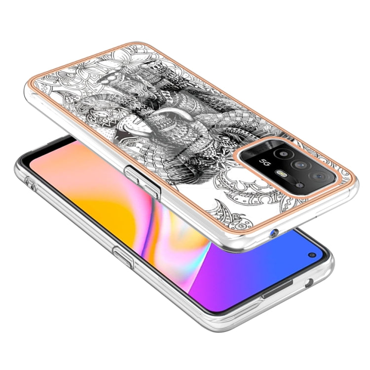 For OPPO A94 5G / A95 5G Electroplating Marble Dual-side IMD Phone Case(Totem Elephant) - OPPO Cases by PMC Jewellery | Online Shopping South Africa | PMC Jewellery | Buy Now Pay Later Mobicred
