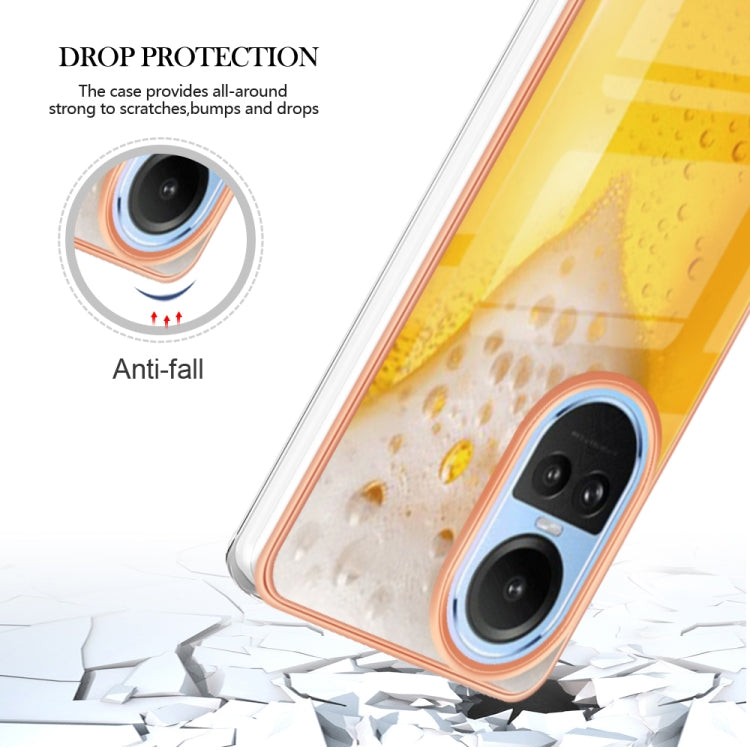 For OPPO Reno10 5G Global Electroplating Marble Dual-side IMD Phone Case(Draft Beer) - OPPO Cases by PMC Jewellery | Online Shopping South Africa | PMC Jewellery | Buy Now Pay Later Mobicred