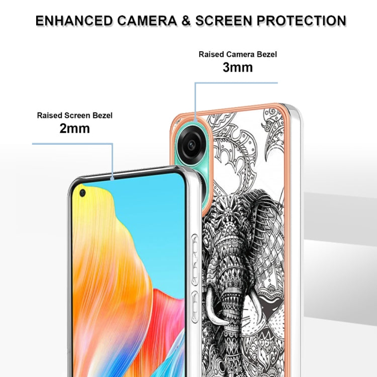 For OPPO A78 4G Electroplating Marble Dual-side IMD Phone Case(Totem Elephant) - OPPO Cases by PMC Jewellery | Online Shopping South Africa | PMC Jewellery | Buy Now Pay Later Mobicred