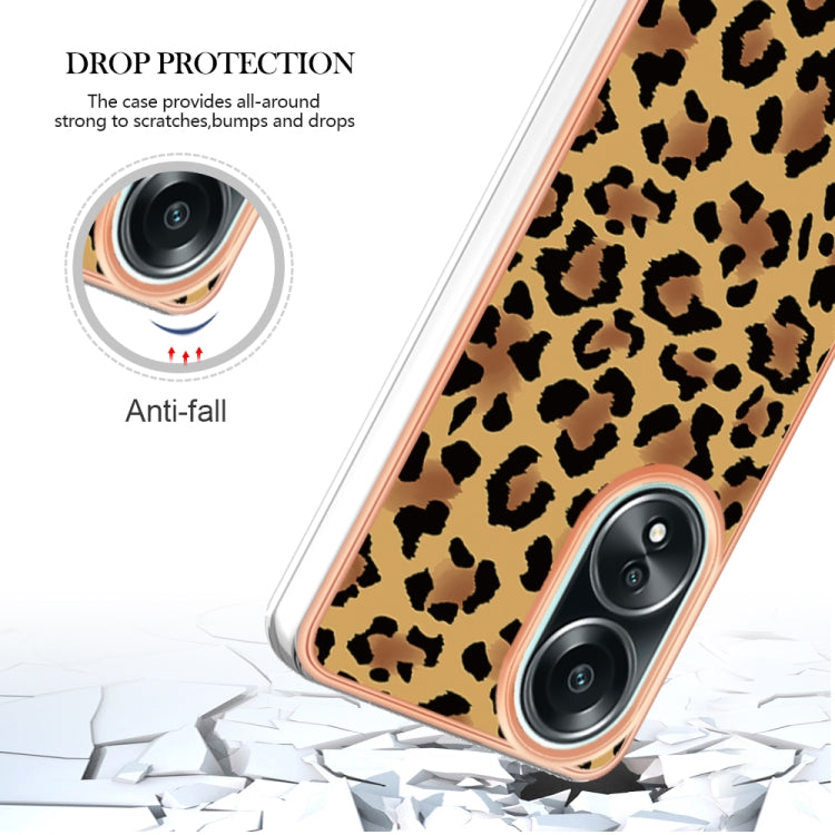 For OPPO A58 4G Electroplating Marble Dual-side IMD Phone Case(Leopard Print) - OPPO Cases by PMC TechLife | Online Shopping South Africa | PMC TechLife | Buy Now Pay Later Mobicred