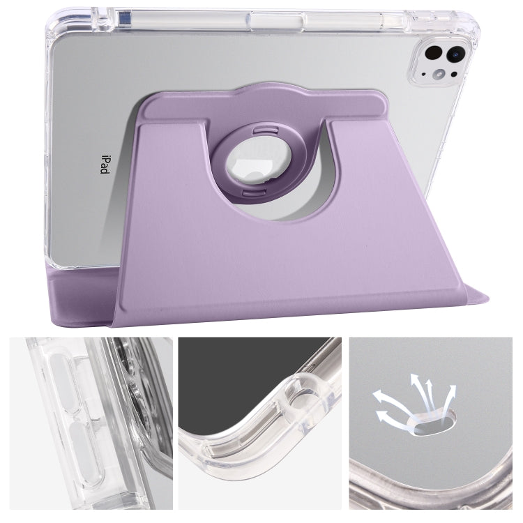 For iPad Pro 13 2024 Clear Acrylic 360 Rotation Detachable Leather Tablet Case(Light Purple) - iPad Pro 13 2024 Cases by PMC Jewellery | Online Shopping South Africa | PMC Jewellery | Buy Now Pay Later Mobicred