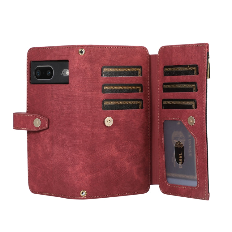 For Google Pixel 7 Dream 9-Card Wallet Zipper Bag Leather Phone Case(Red) - Google Cases by PMC TechLife | Online Shopping South Africa | PMC TechLife | Buy Now Pay Later Mobicred