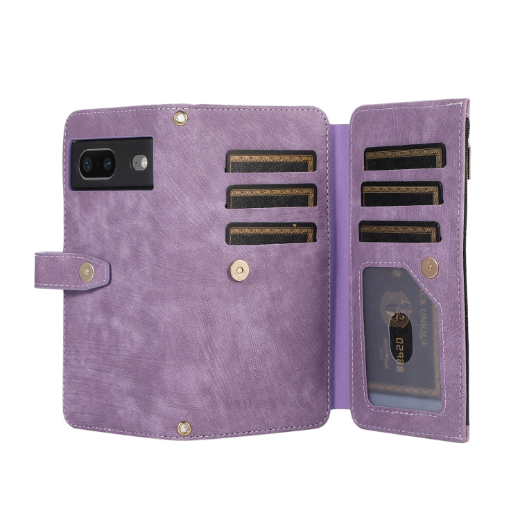 For Google Pixel 7 Dream 9-Card Wallet Zipper Bag Leather Phone Case(Purple) - Google Cases by PMC Jewellery | Online Shopping South Africa | PMC Jewellery | Buy Now Pay Later Mobicred