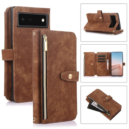 For Google Pixel 6 Dream 9-Card Wallet Zipper Bag Leather Phone Case(Brown) - Google Cases by PMC Jewellery | Online Shopping South Africa | PMC Jewellery | Buy Now Pay Later Mobicred