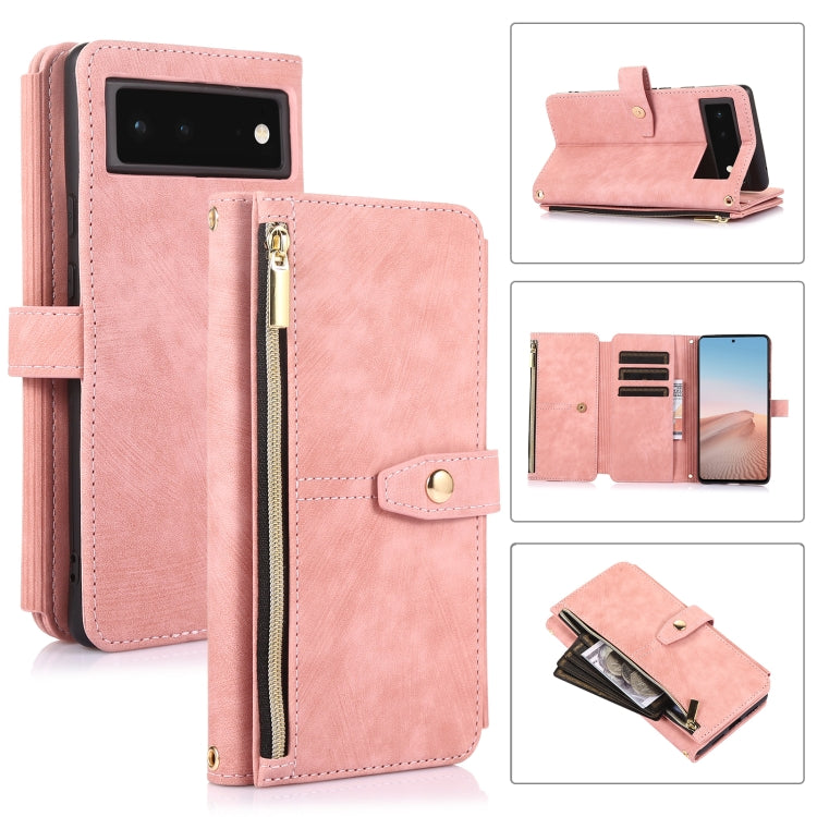 For Google Pixel 6 Dream 9-Card Wallet Zipper Bag Leather Phone Case(Pink) - Google Cases by PMC Jewellery | Online Shopping South Africa | PMC Jewellery | Buy Now Pay Later Mobicred