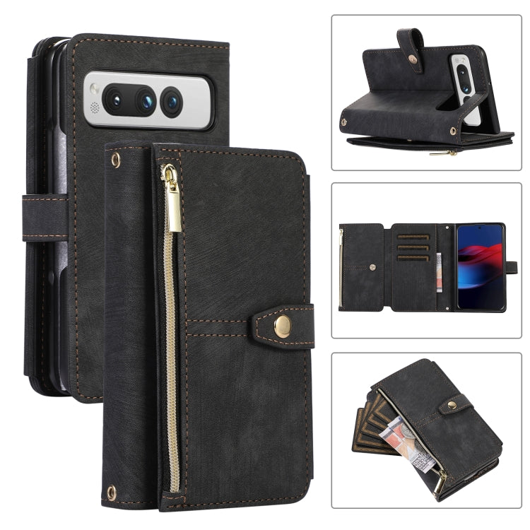 For Google Pixel Fold Dream 9-Card Wallet Zipper Bag Leather Phone Case(Black) - Google Cases by PMC Jewellery | Online Shopping South Africa | PMC Jewellery | Buy Now Pay Later Mobicred