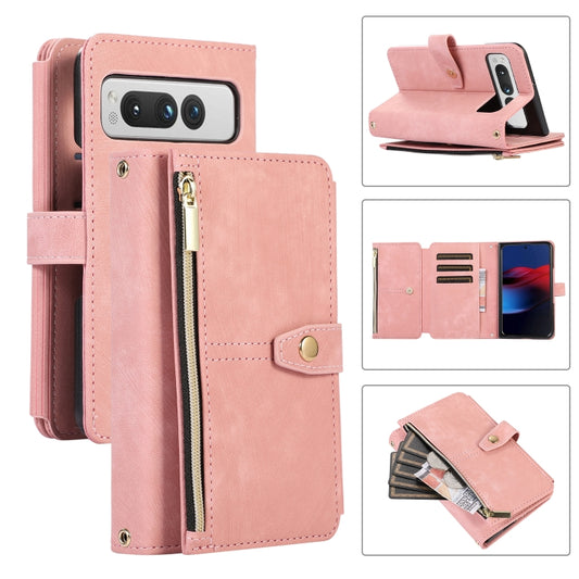 For Google Pixel Fold Dream 9-Card Wallet Zipper Bag Leather Phone Case(Pink) - Google Cases by PMC Jewellery | Online Shopping South Africa | PMC Jewellery | Buy Now Pay Later Mobicred