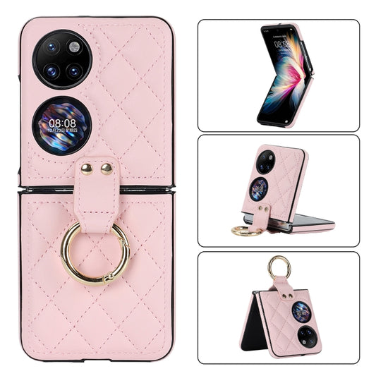 For Huawei P50 Pocket Rhombic Microfiber Folding Phone Case with Ring(Pink) - Huawei Cases by PMC Jewellery | Online Shopping South Africa | PMC Jewellery | Buy Now Pay Later Mobicred