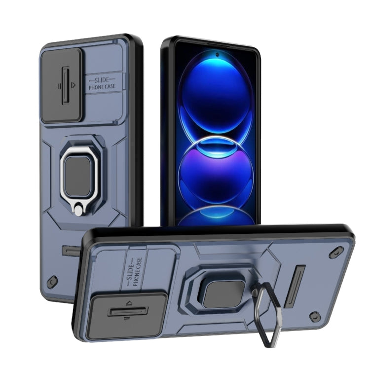 For Xiaomi Redmi Note 12 Pro+ 5G Global Sliding Camshield TPU + PC Shockproof Phone Case with Holder(Blue) - Xiaomi Cases by PMC TechLife | Online Shopping South Africa | PMC TechLife | Buy Now Pay Later Mobicred